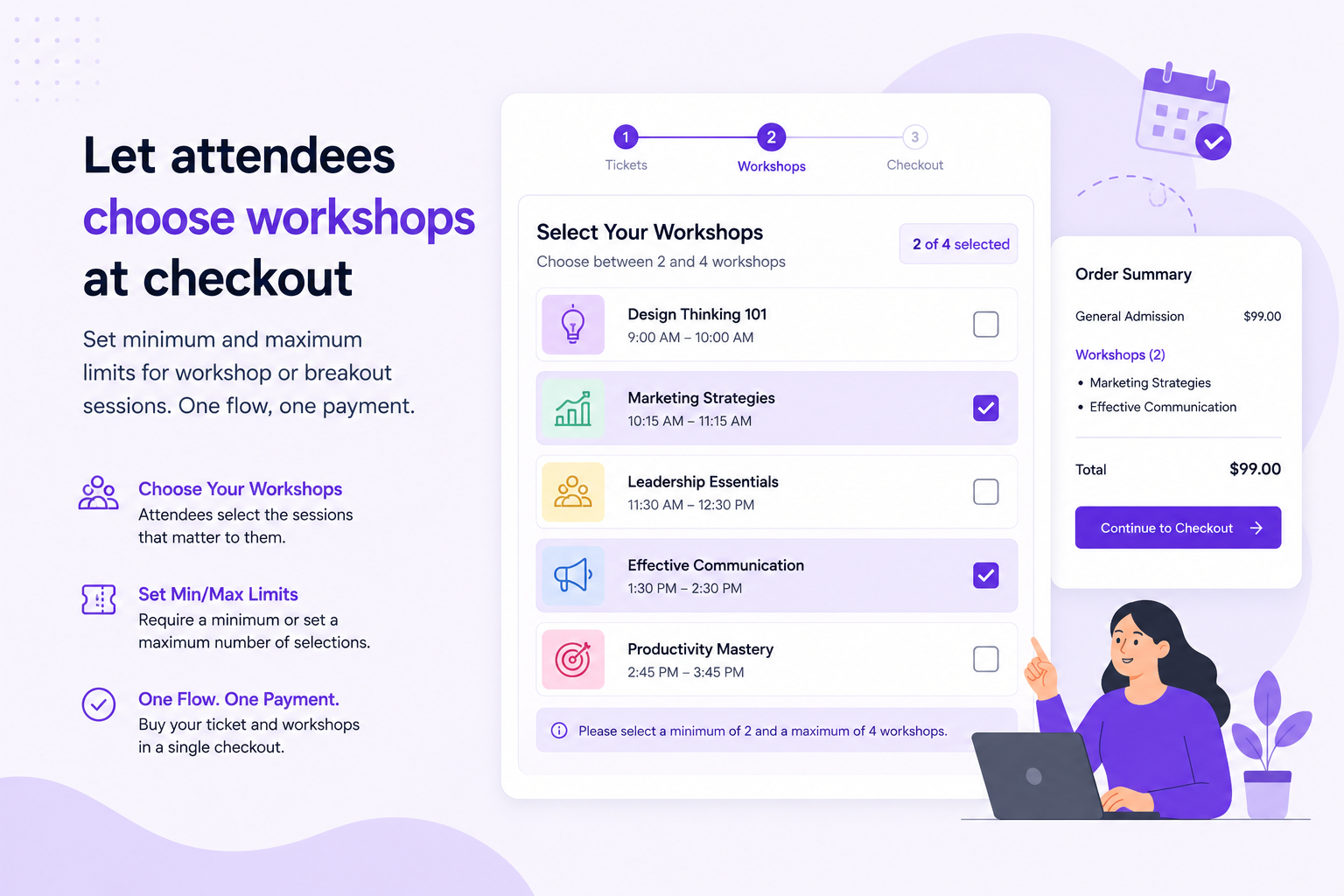 How to Let Attendees Choose Workshops at Checkout (With Min/Max Limits)